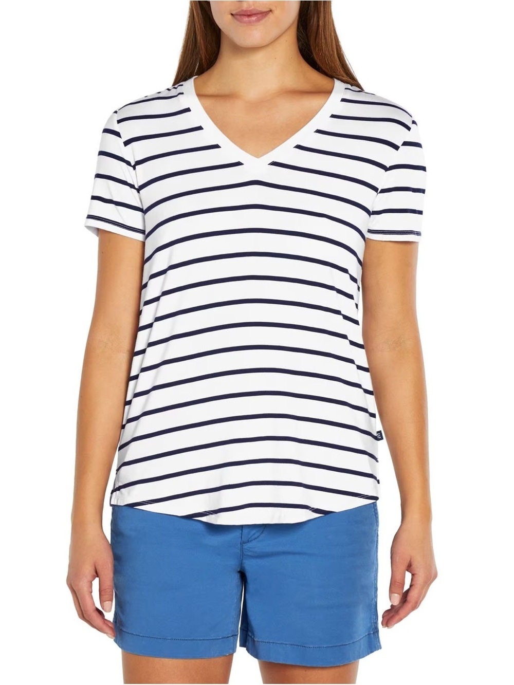 Gap White and Black Striped V-neck Soft Tee